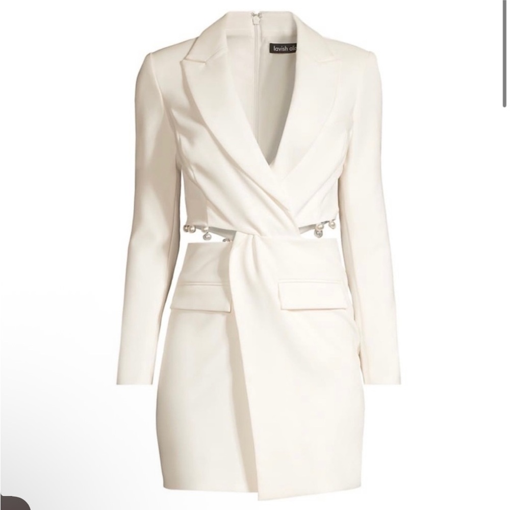 Lavish Alice Cut-Out Detail Blazer Dress With Pearl Trim White Size 0 NWT